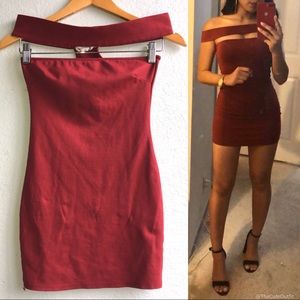 Wine off the shoulder bodycon mini dress